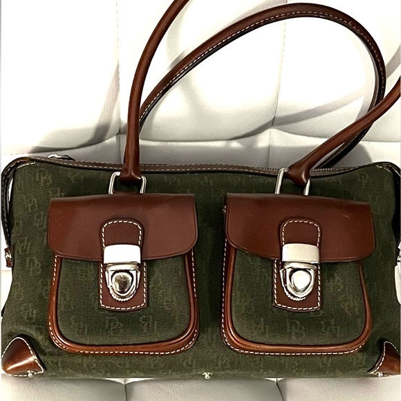 Dooney Bourke Handbag: Canvas Shoulder Purse brown leather satchel f key chain - Picture 3 of 13